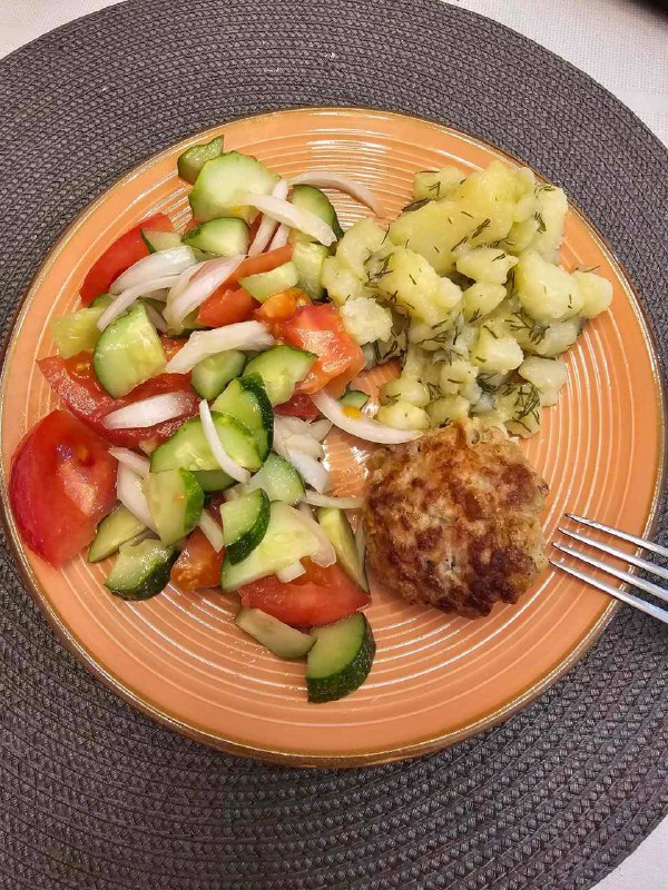 Chicken Patties With Potato Salad And Mixed Vegetable Salad