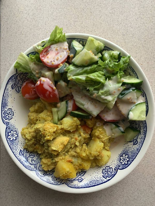 Curried Potatoes With Garden Salad