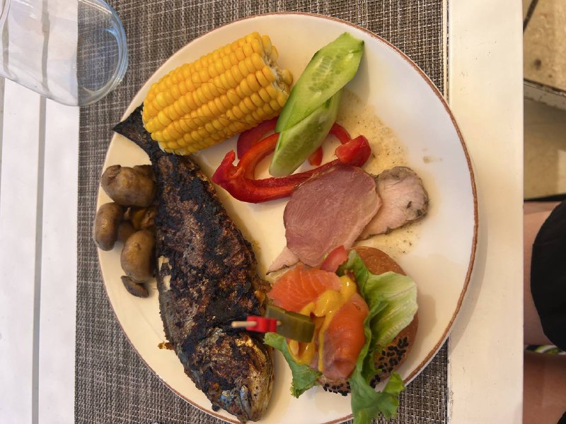 Grilled Fish With Vegetables And Meat