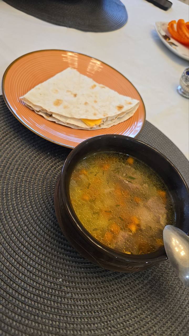 Vegetable Beef Soup With Quesadilla