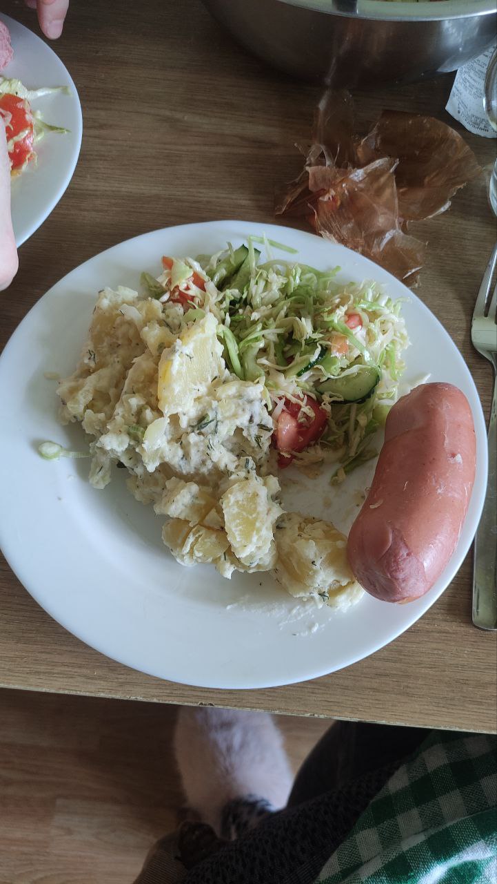 Potato Salad With Sausage And Fresh Vegetable Salad