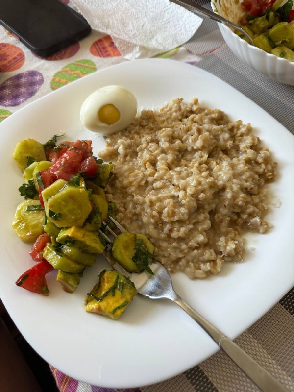 Oatmeal With Salad And Boiled Egg With Avocado
