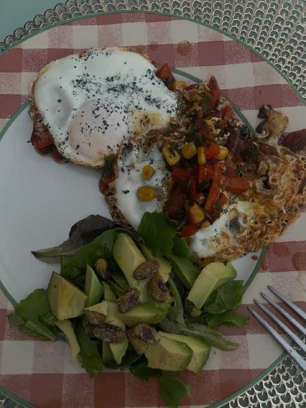 Eggs With Vegetable Stir-fry And Avocado Salad