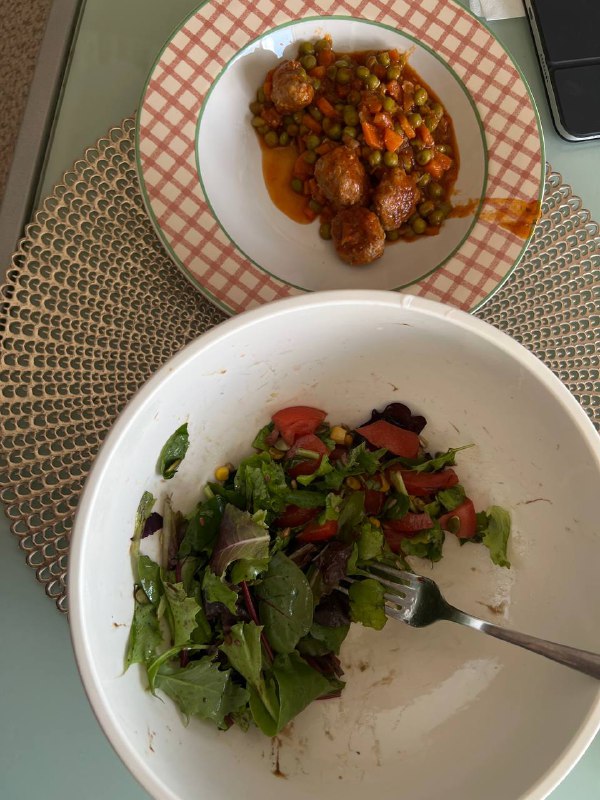Meatballs With Peas And Carrots; Mixed Green Salad