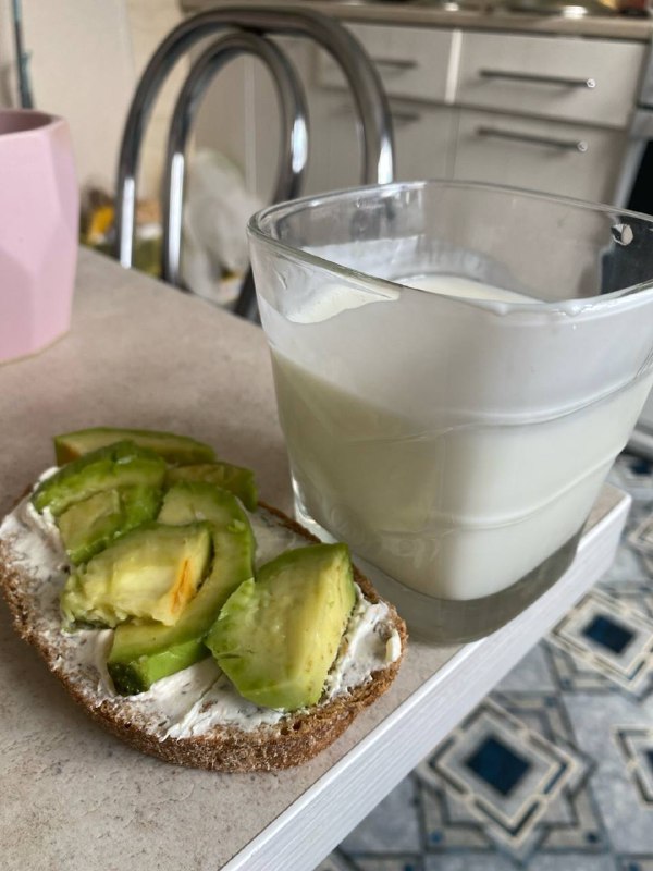 Toast With Cream Cheese And Avocado, Kefir