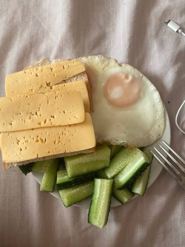 Egg, Cheese, Bread, And Cucumber Plate