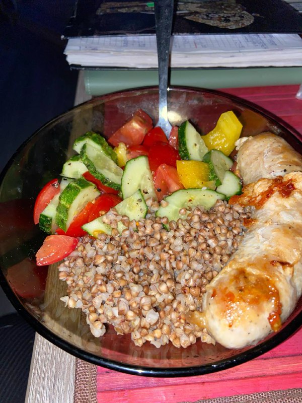 Healthy Bowl With Buckwheat, Chicken, And Vegetable Salad