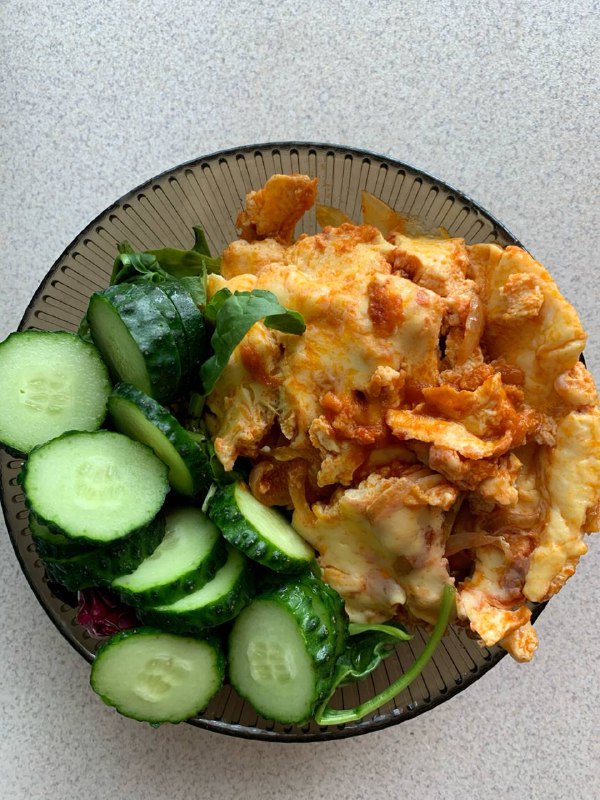 Vegetable And Cheese Omelette With Cucumbers