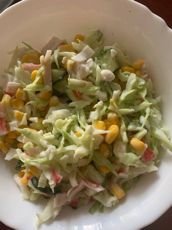 Crab Stick Salad With Sour Cream Instead Of Mayonnaise