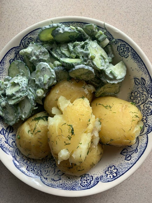 Boiled Potatoes With Dill And Creamy Cucumber Salad