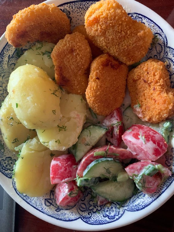 Fried Fish With Boiled Potatoes And Salad