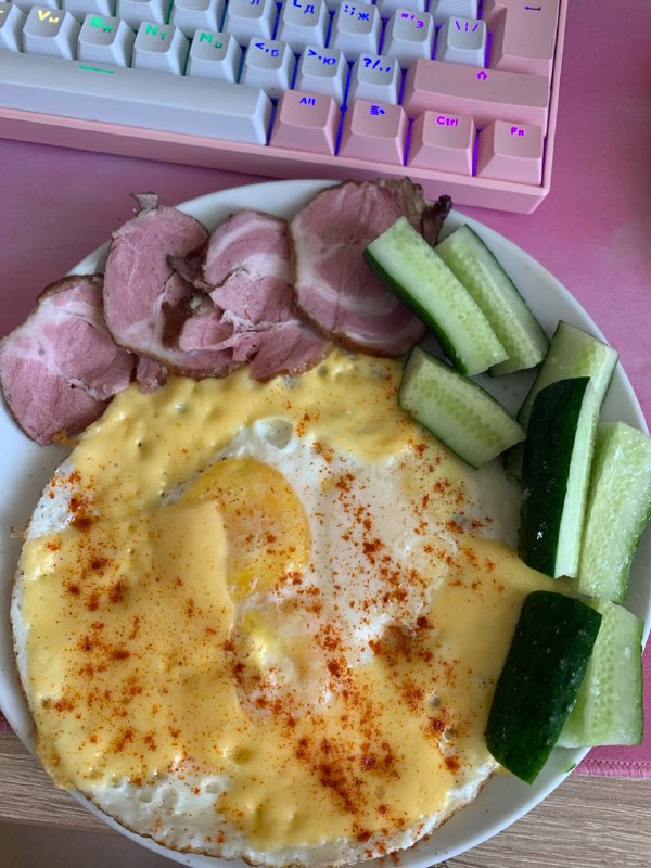 Fried Eggs With Ham And Cucumbers