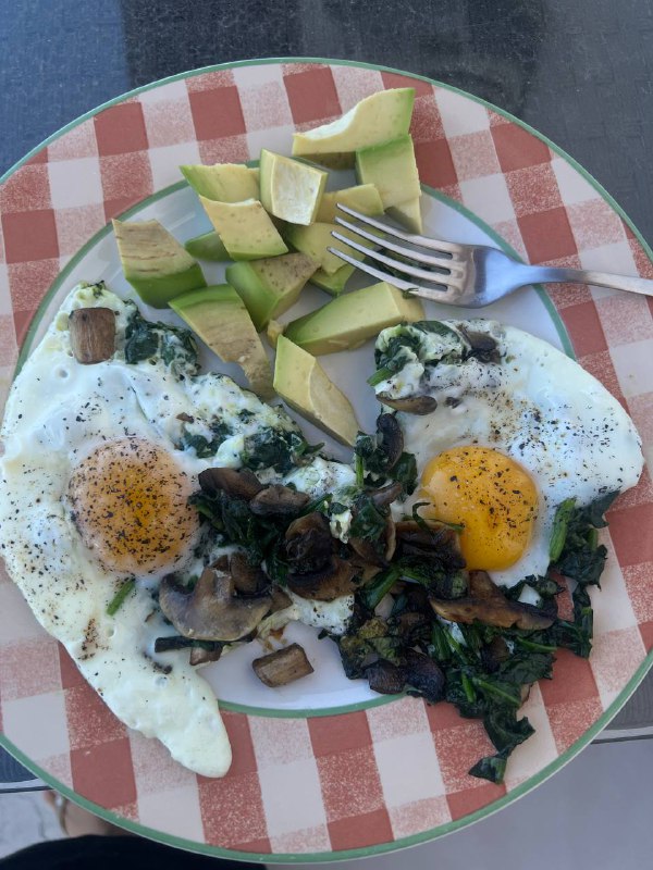 Fried Eggs With Spinach, Mushrooms, And Avocado