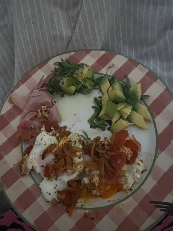 Egg And Ham Plate With Avocado And Arugula
