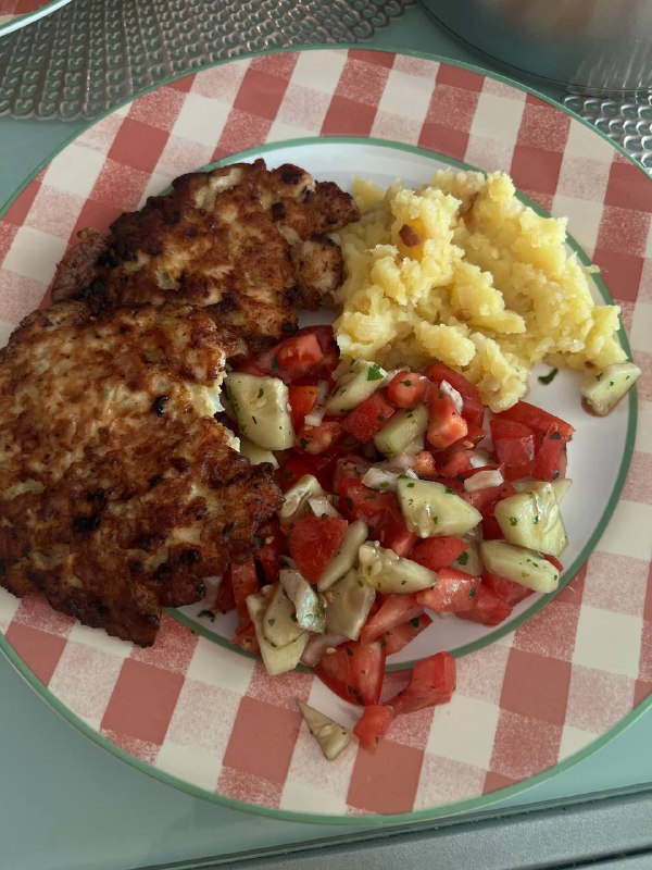 Chicken Patties With Potato Salad And Vegetable Salad