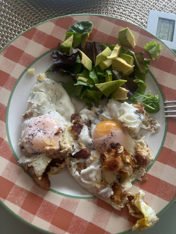 Fried Eggs With Salad And Chicken Breast