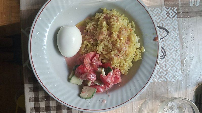 Curried Rice with Boiled Egg and Salad