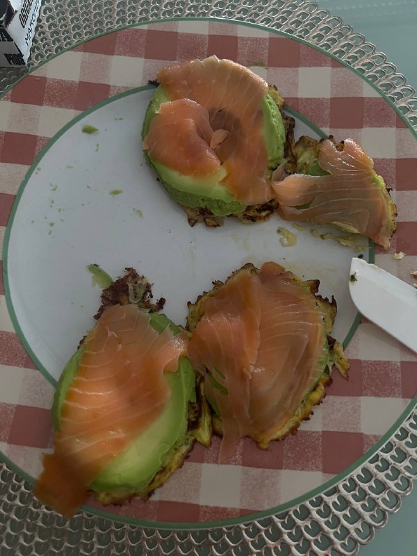 Avocado and Smoked Salmon on Zucchini Fritters