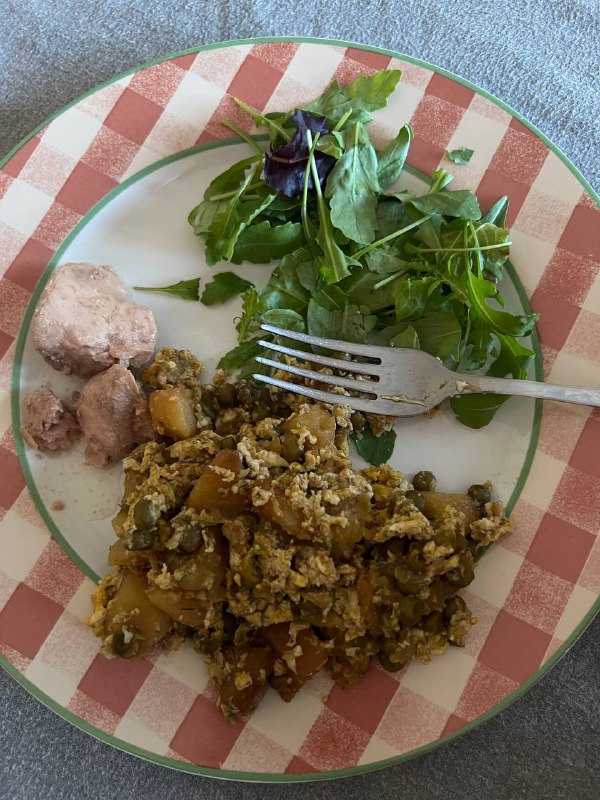 Scrambled Eggs with Vegetables and a Side Salad