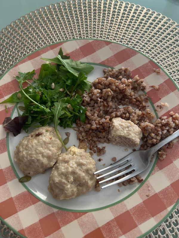 Chicken Meatballs with Buckwheat and Mixed Salad