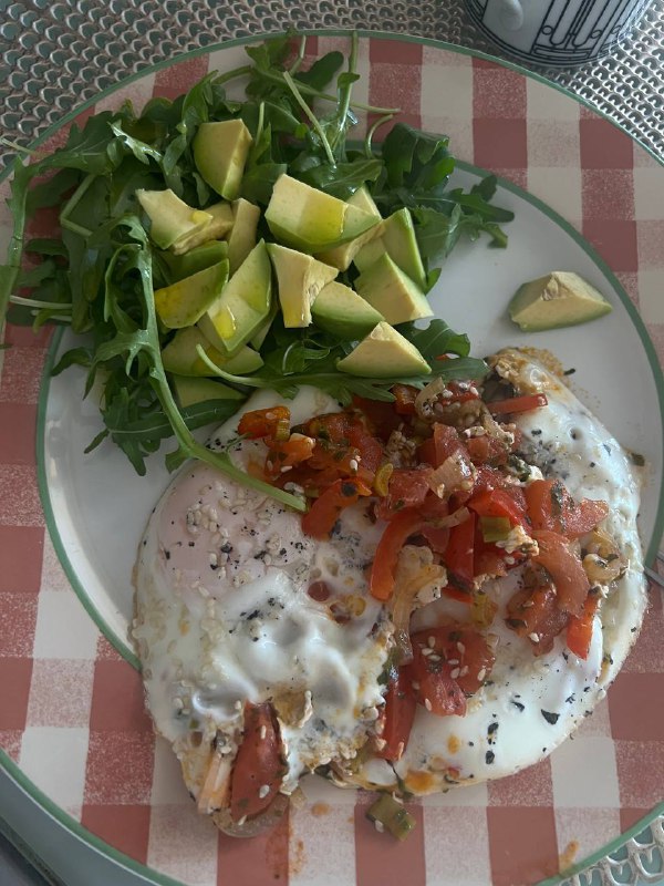 Fried Eggs with Avocado and Arugula Salad