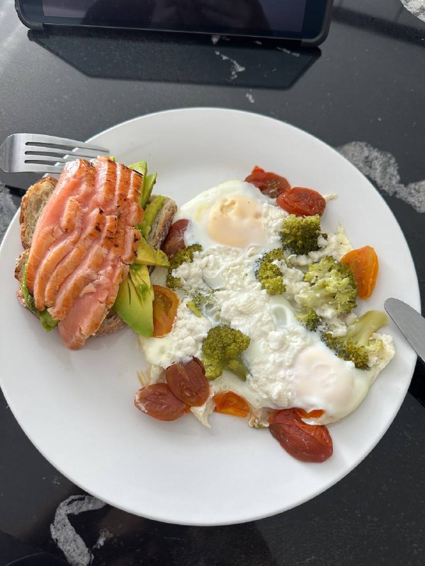 Salmon Avocado Toast with Poached Eggs and Vegetables