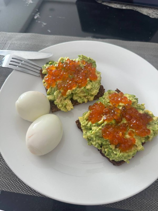 Rye Avocado Toast with Salmon Roe and Boiled Eggs