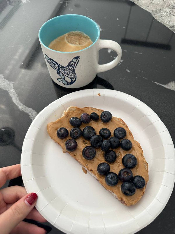 Peanut Butter And Blueberry Toast With Coffee