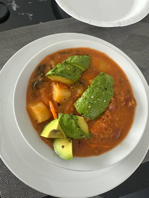 Lentil Soup With Half Avocado