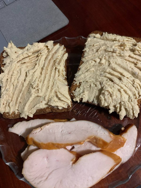 Hummus On Toast With Turkey Slices