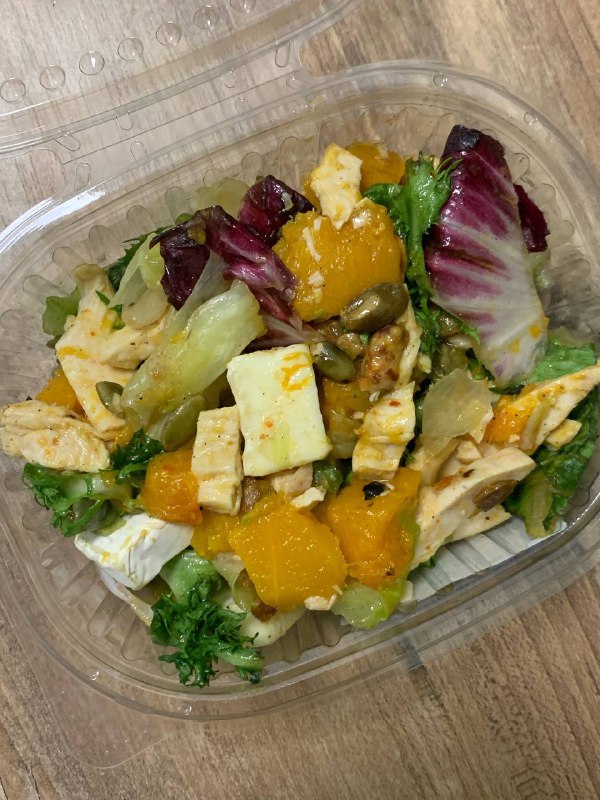 Salad With Chicken Fillet, Brie Cheese, And Pumpkin