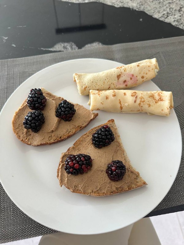 Bread With Chicken Liver And Crepes With Cream Cheese And Pineapple