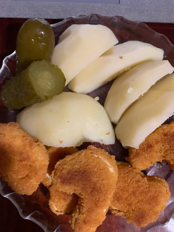 Chicken Nuggets With Boiled Potatoes And Pickles