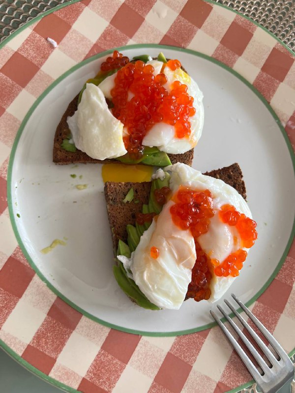 Avocado Toast With Poached Eggs And Red Caviar