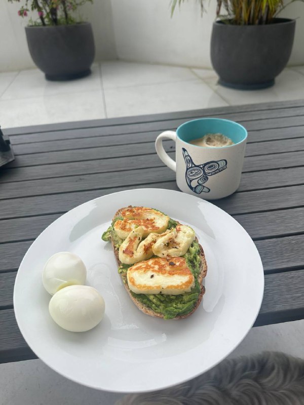 Avocado And Halloumi Toast With Boiled Eggs